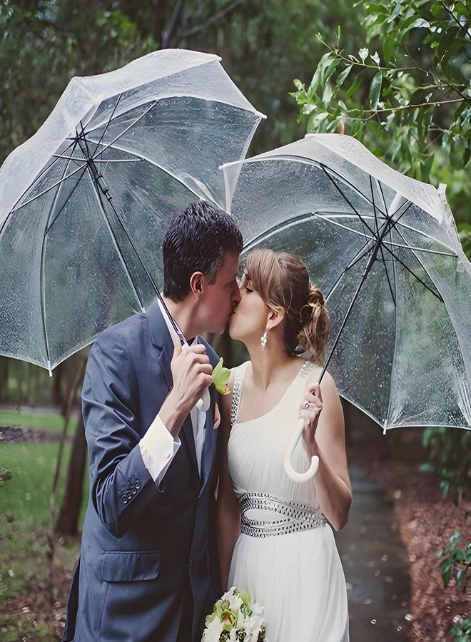 SINBRLAI 14 Pack Clear Wedding Umbrellas Bulk Transparent Auto Open Stick Umbrellas Windproof Waterproof Large Canopy Umbrella with White J Hook Handle for Wedding Bride Groom Photography Golf Outdoor - Image 5